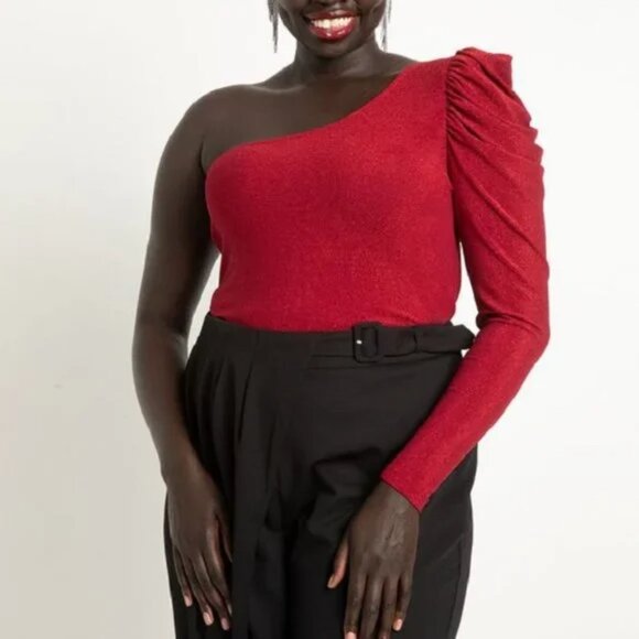🆕 Eloquii One Shoulder Lurex Top Red 14/16 - Picture 1 of 3